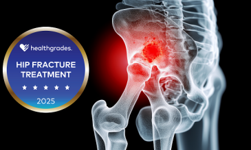 Hip fracture image with healthgrade logo