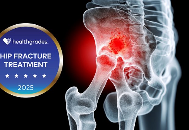 Hip fracture image with healthgrade logo