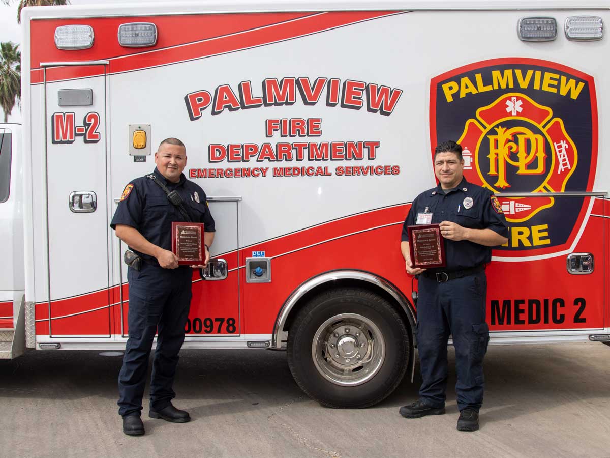 Paramedic Felix Saldivar III and EMT Rosbel “Red” Salinas from Palmview EMS and Fire